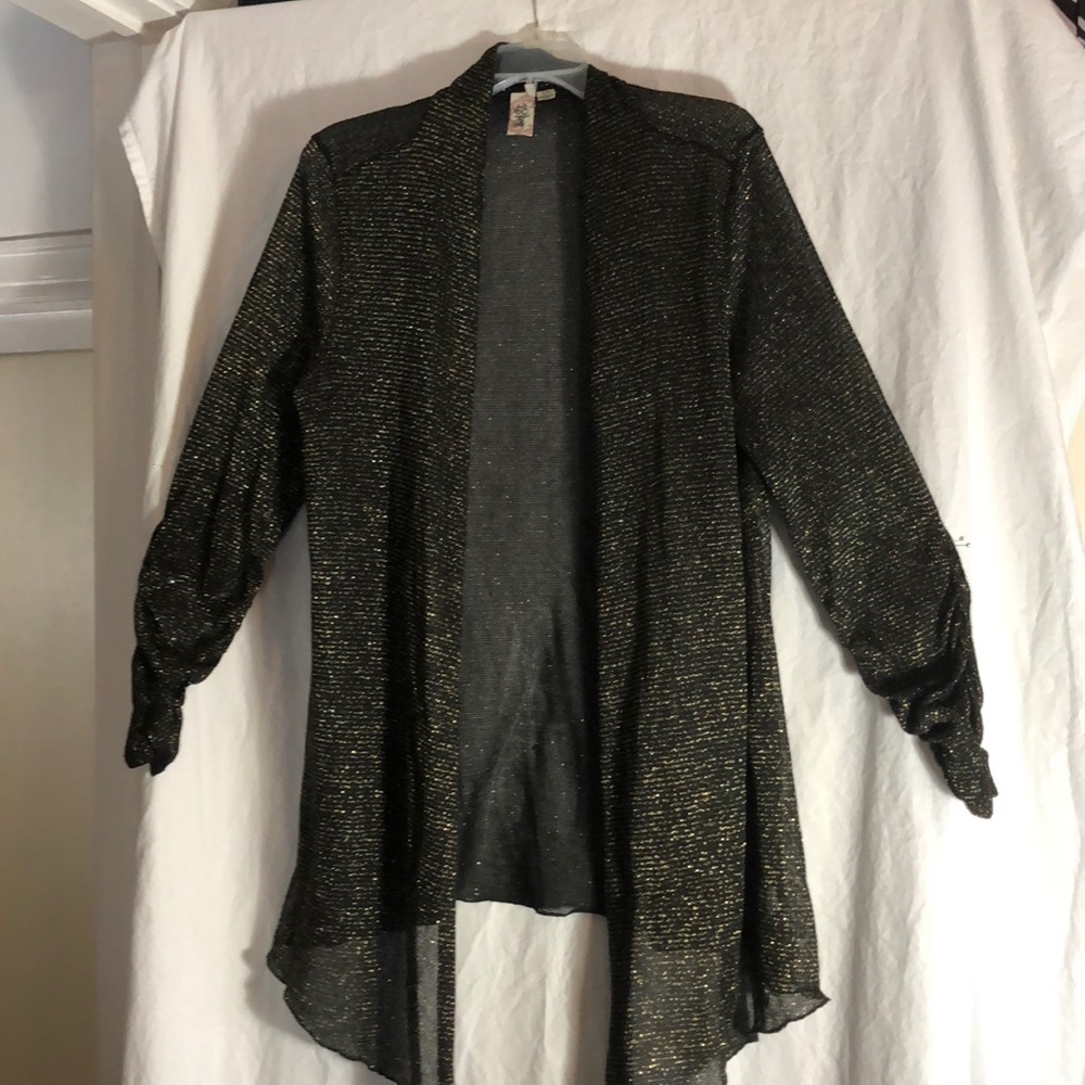 Black and gold open front cardigan